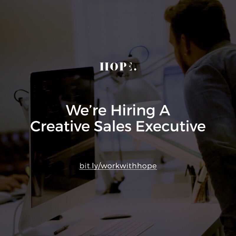hopeshouts's tweet photo. We’re Hiring - We are looking for a full time Creative Sales Executive to join our team and support the studio in expanding the business. https://t.co/XOIKrUdlw7