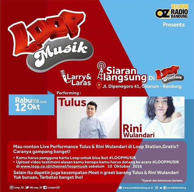 musiktulus's tweet image. #AgendaTULUS | Rabu, 12 Okt 2016 | #LOOPMUSIK | Loop Station Bandung | Info : @ozradiobandung @LOOP_ID |