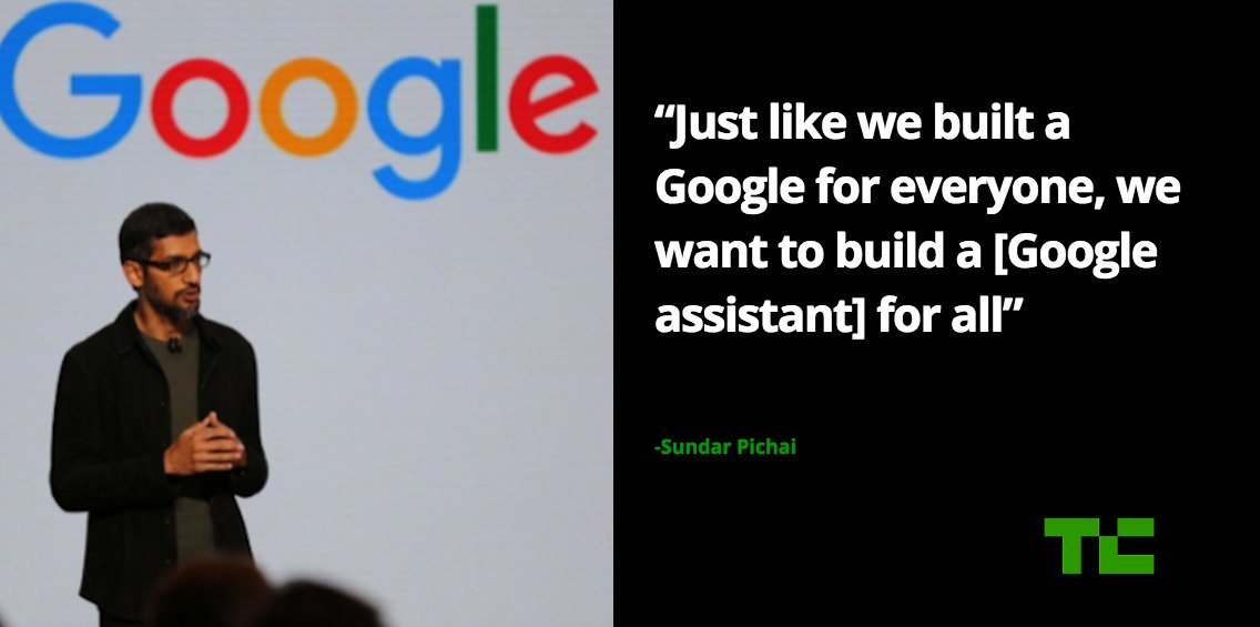 TechCrunch's tweet image. Sundar Pichai on building personalized AI for users tcrn.ch/2du3A2j #madebygoogle