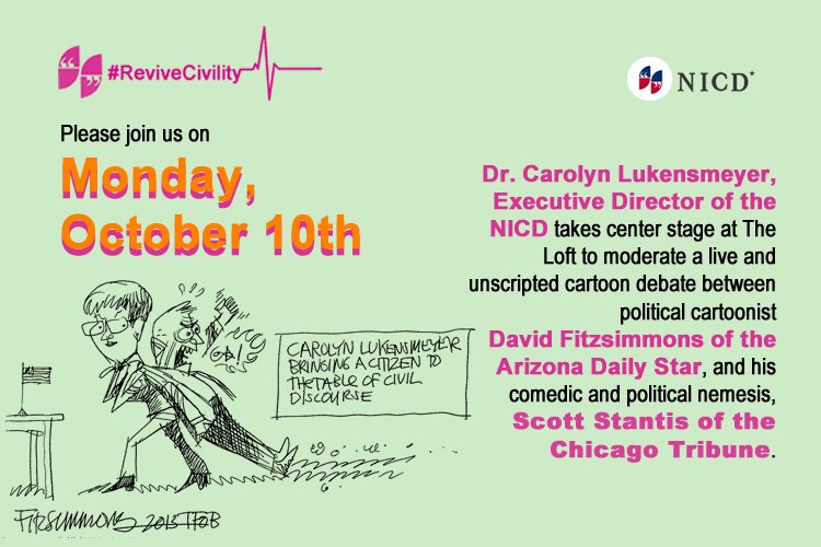NICDInstitute's tweet photo. #NICD to moderate live #cartoondebate between cartoonists @DWFitzsimmons of @TucsonStar &amp; @sstantis of @chicagotribune #ReviveCivility https://t.co/Xocqi3oEdn
