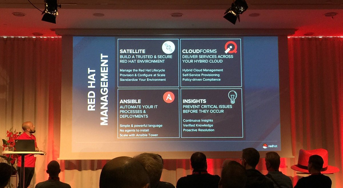 netorek's tweet photo. Ylläpidon työkalupakki nykymuodossaan #satellite, #cloudforms, #ansible ja #insight. #RedHatForum2016 https://t.co/0QtTLsTgy5