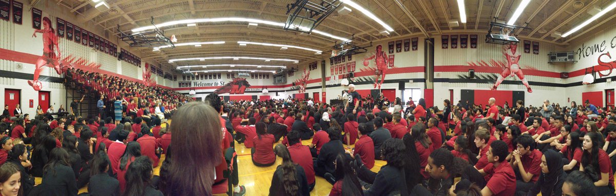 Here's a panorama shot of our largest mass ever at #StMarcellinus. Almost 2000 staff and students!