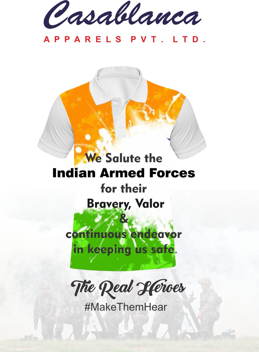 CasaApparels's tweet photo. #IndianArmy #MakeThemHear #Proud #IndiaComesFirst We Salute Indian Armed Forces for their service to our mother land. https://t.co/Rs0El8npk6