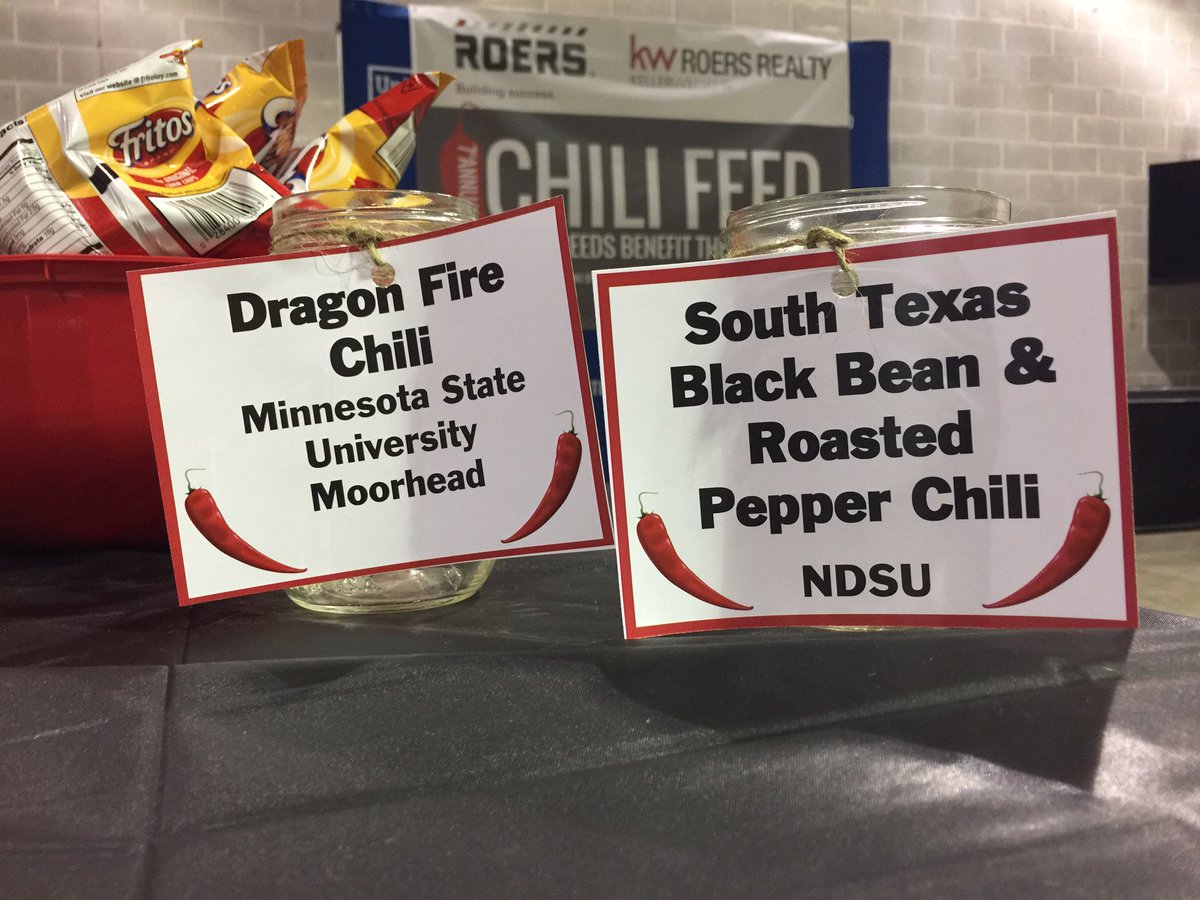 The heat is ON! Which chili will you vote for today?! <a href="/PrezBlackhurst/">Anne Blackhurst</a> w <a href="/MSUMoorhead/">Minnesota State Moorhead</a> or <a href="/NDSUathletics/">NDSU Athletics</a> w <a href="/NDSU/">North Dakota State University</a> ?! #RoersKWChiliFeed #Vote