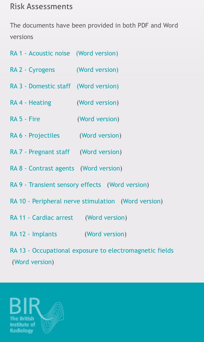 BIR #MRIsafety Working Party has released generic risk assessments bir.org.uk/professional-r… in keeping with CoEMFaW regulations 2016