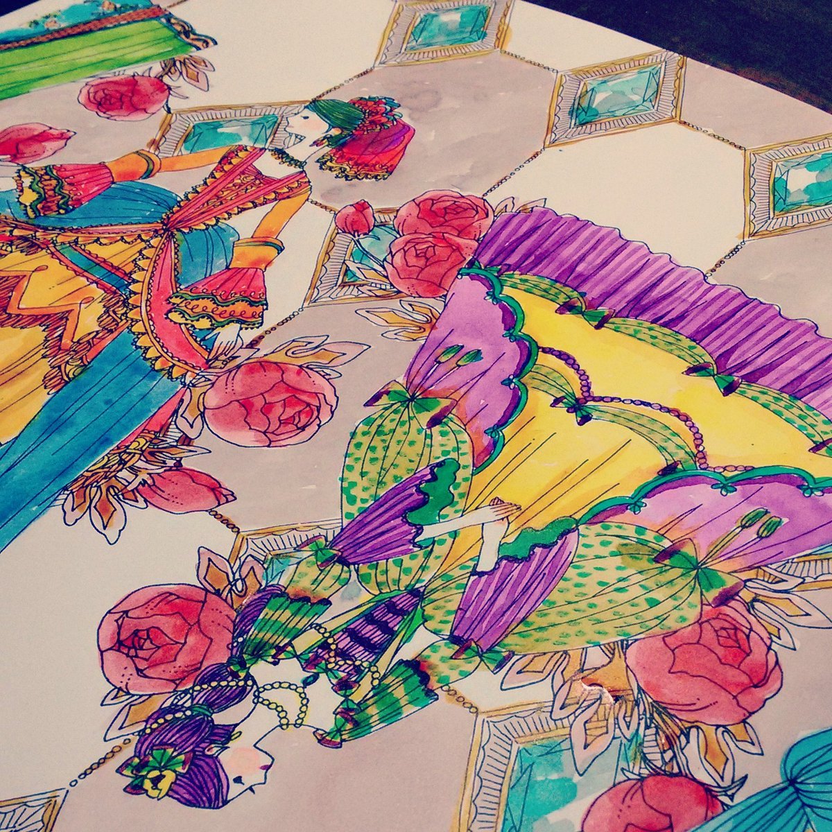 Nao Sakamoto カラーインク 重ね塗りが簡単で発色いいので細かいぬりえには楽しい グリム童話ぬりえブック Coloringbook 大人の塗り絵 Naosakamoto