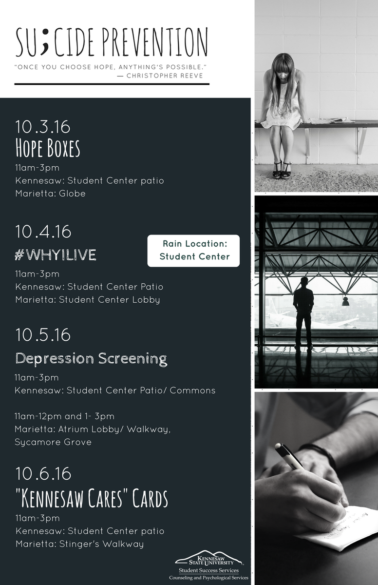 KSUCounseling's tweet photo. The second day of #SPW2016 has come. Join #KSUCPS from 11-3pm with our social media campaign. Check out the rest of the week too! https://t.co/aK8O5Slhx0