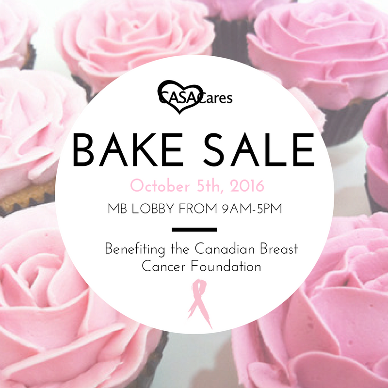 Pass by CASA Cares' bake sale on Wednesday, Oct. 5th in the JMSB lobby for Breast Cancer Awareness month! #CASACares #BreastCancerAwareness
