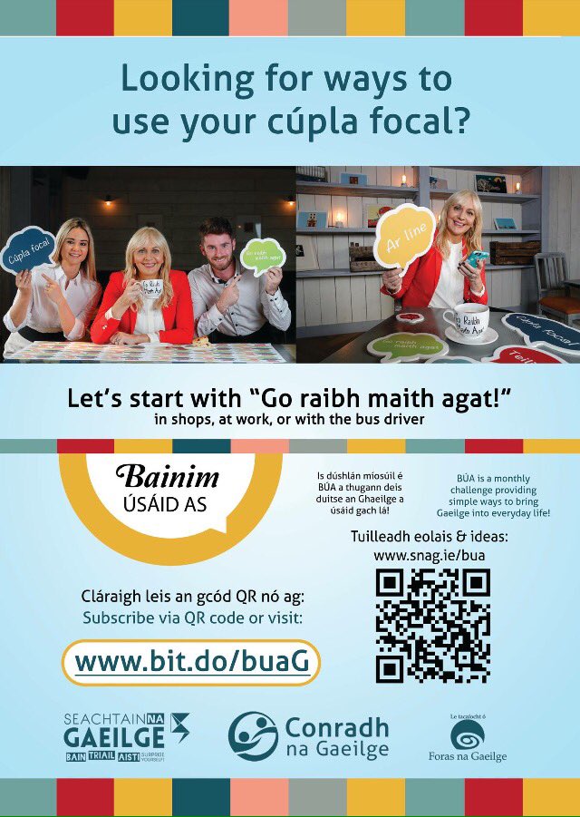 rte's tweet photo. Have you cúpla focal to use? Monthly ideas @ #BUAGaeilge. Spéis agat níos mó #Gaeilge a úsáid? Lean #BÚAGaeilge le smaointe a fháil gach mí. https://t.co/aAoFm63f3d