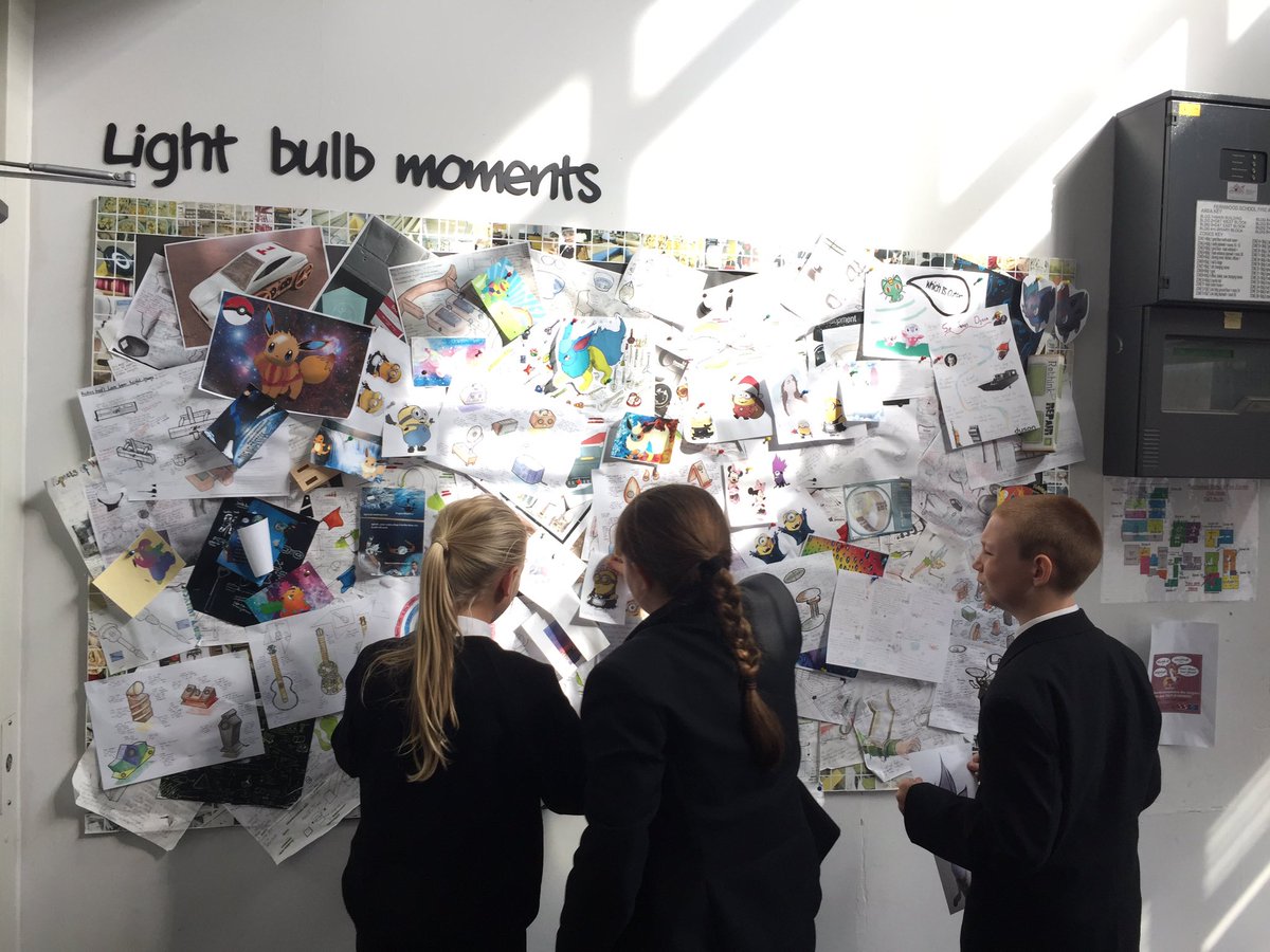 FernwoodDT's tweet image. Students sticking their work on the #lightbulbmoments wall today as they make progress in @Photoshop #dynamicdesigns #minions #cad #dtchat