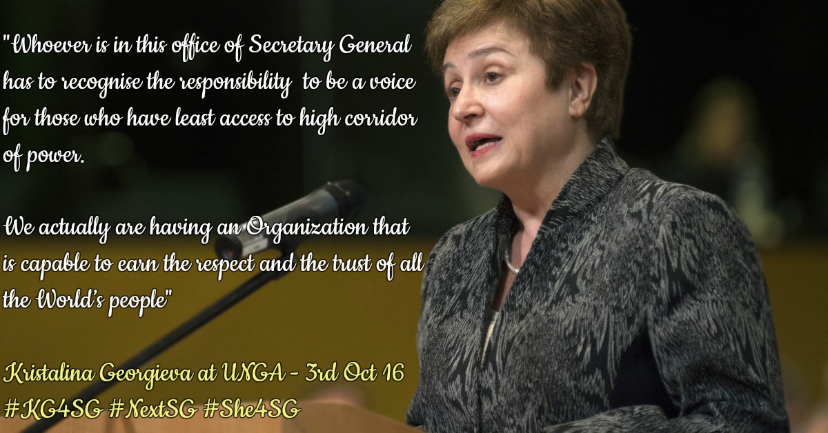 The office of the #UNSG under #NextSG @KGeorgieva will be the Voice For All! 

#KG4SG #She4SG #UNSGcandidates