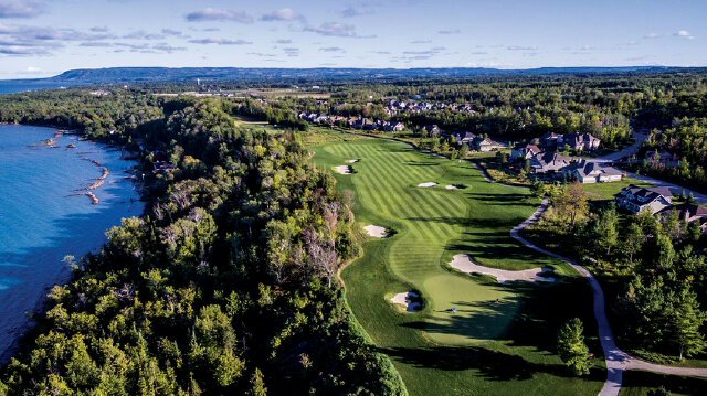 Spectacular  pic of #18 Lora Bay.  Club is removing much of the long fescue on bunker faces creating a sharp look.