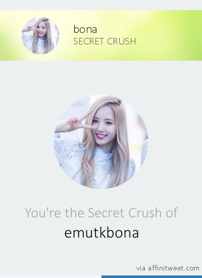 emutkbona's tweet photo. [Secret Crush] Your Secret Crush is @emutkbona! Who's yours?
via https://t.co/R7i4O8qsOH https://t.co/lrh3djxKRU