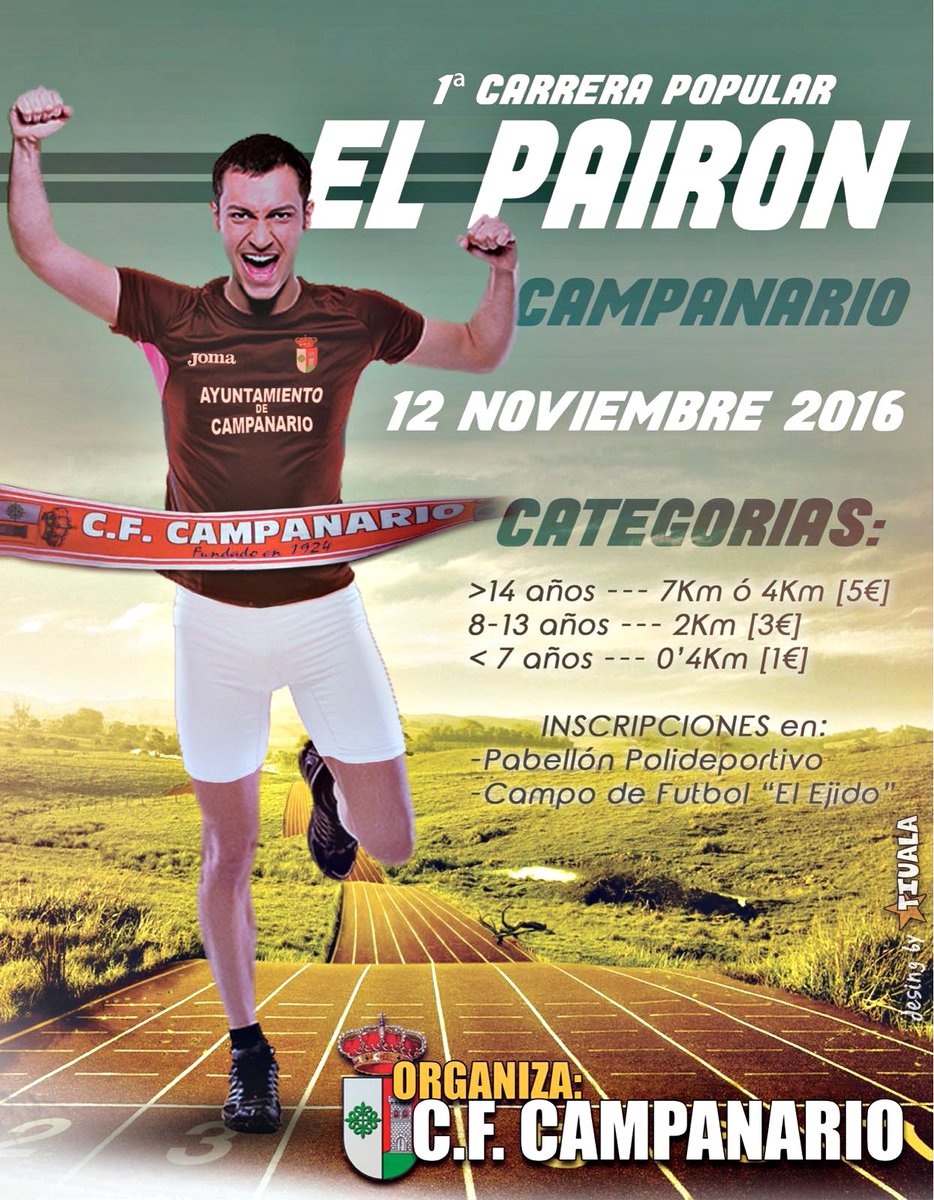 CFCAMPANARIO's tweet image. 🏆 1ª CARRERA POPULAR EL PAIRON 🏆
📆 Sábado 12 de Noviembre - 12:00 horas
📍 Municipal El Ejido 
¡Anímate y participa!
#VamosCampa
