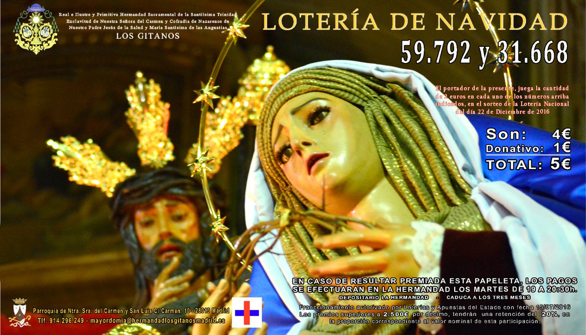 Además recordamos a los hermanos que en este horario pueden recoger la Lotería de Navidad