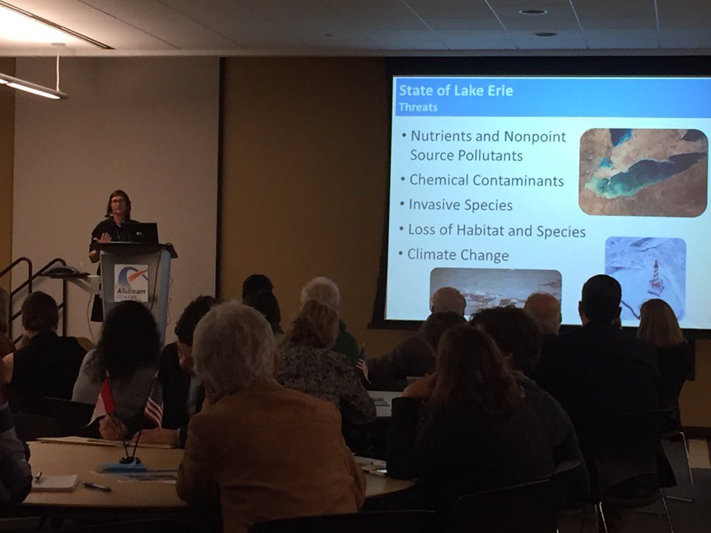 CameronDavisEPA's tweet photo. Michigan DEQ's Michelle Selzer talks about Lake Erie health at #GreatLakesForum. https://t.co/QKm81ZDOgp