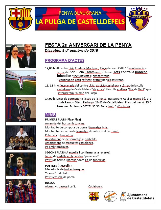 PBLaPulga's tweet photo. Sor Lucía Caram juga a la PB La Pulga

Us esperem a tots el dissabte al Frederic Montpou

#FCB #PBLP #AjCastelldefels https://t.co/DANkTTsmgT