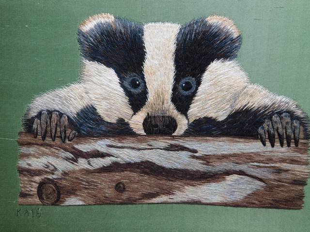 RoyalNeedlework's tweet photo. Today's #WorldAnimalDay see this adorable badger on display on our stand at The Knitting &amp; Stitching Show this week! https://t.co/blUBgodaMS