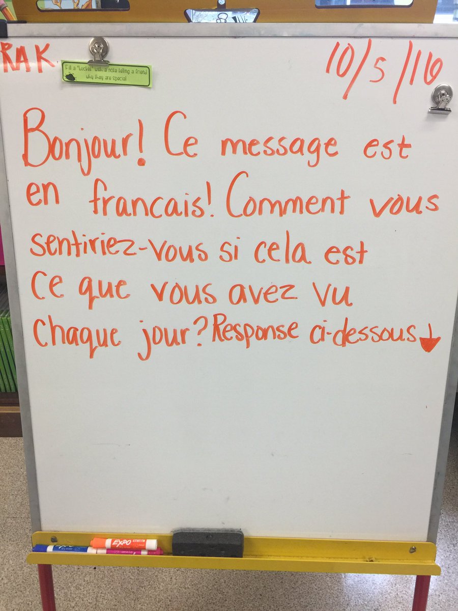 tgood3vp's tweet photo. Tomorrow Ss will put themselves in my ESL Ss shoes with a French morning message! @cziggy1 @TESSeagulls #globalpathways https://t.co/B5XQJg8rwO