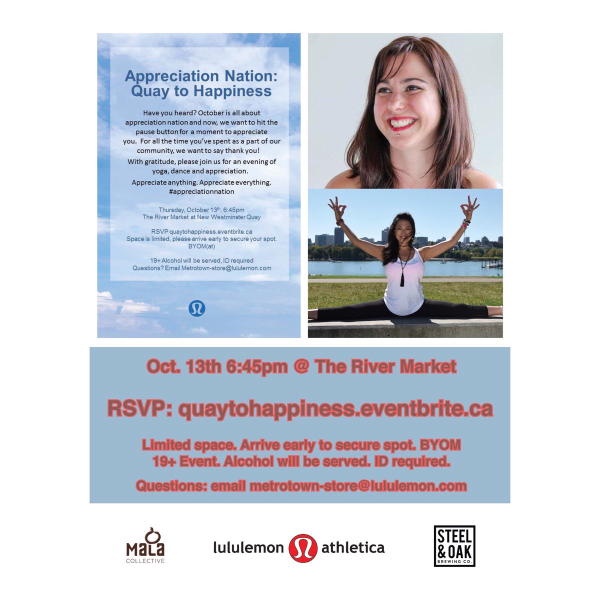 HillaryKYoga's tweet photo. Jenni + Hill pulling it back into the hood @ the Quay
Oct 13th - 6:45pm.  Don’t miss it. RSVP: https://t.co/5YsbZLWByg Ltd. Space #Yvryoga https://t.co/KE8Tg5WQ5W