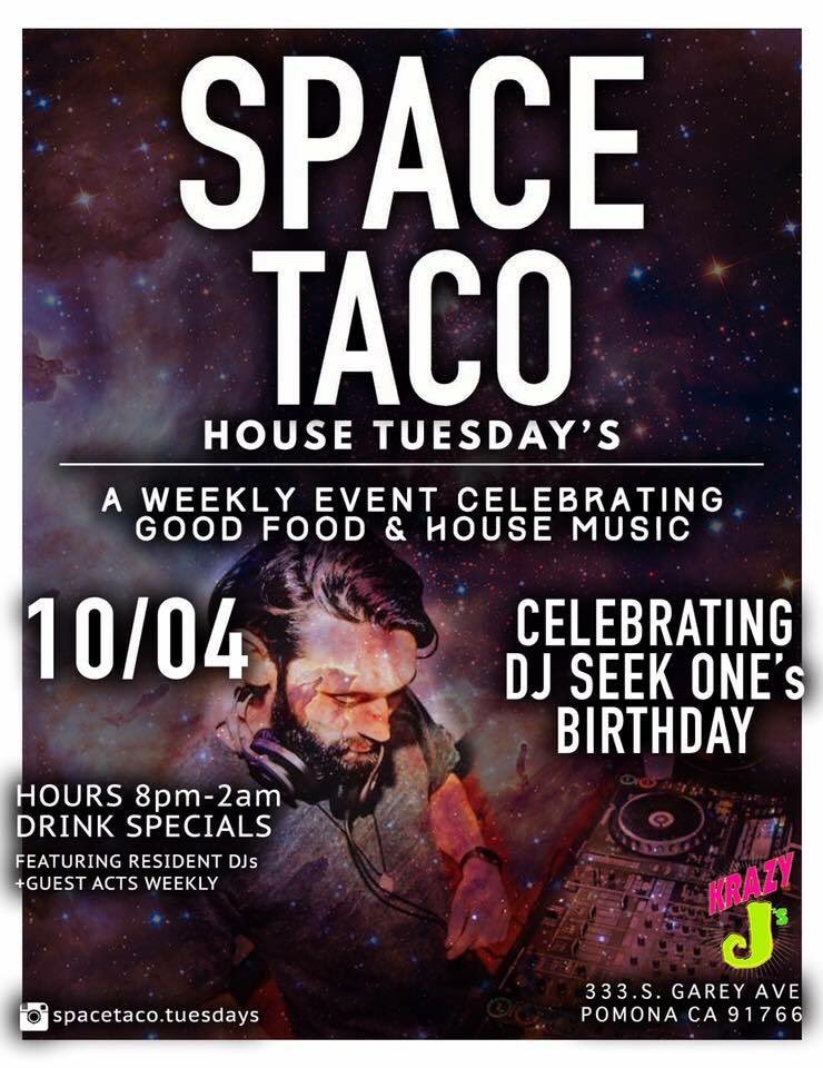 spacetacotues's tweet photo. @djseekone ARE YOU READY?!! Got a long night ahead &amp; it all starts at 8pm!!! 
#dj #djlife #housemusic #djseekone #rave #krazyjs #pomona https://t.co/IEn6PAusQe