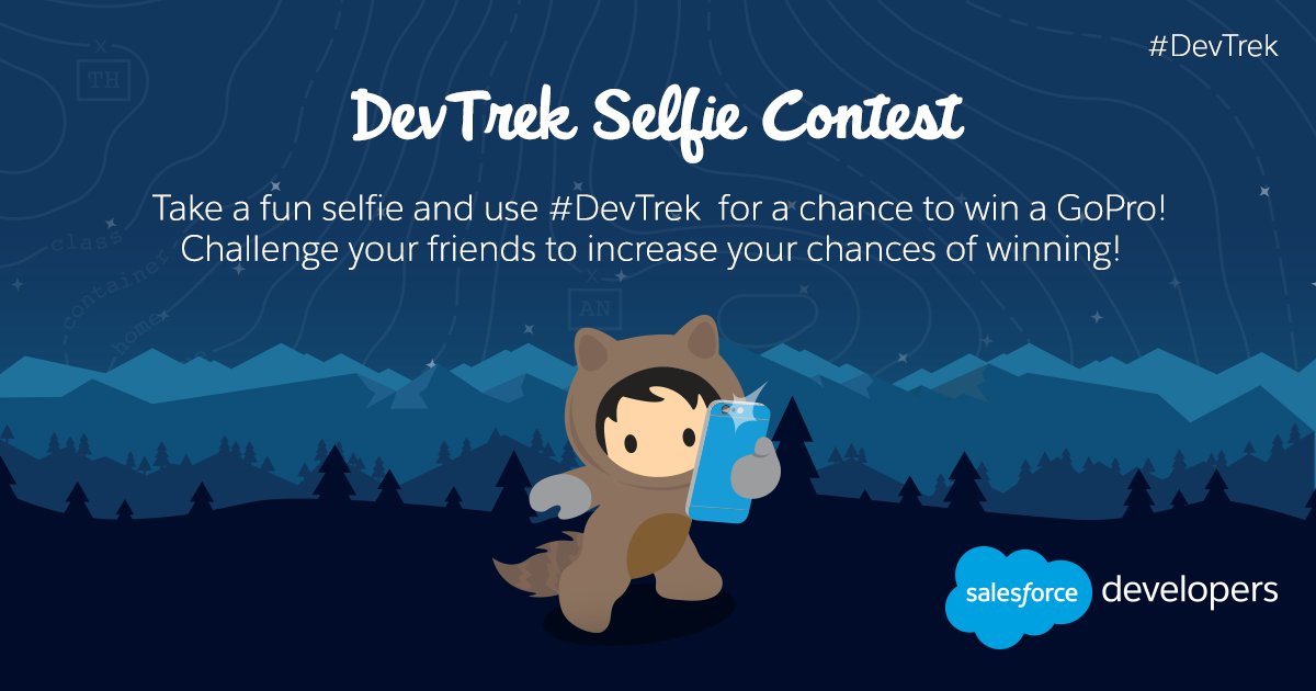 SalesforceDevs's tweet photo. See the #DevTrek | Be the #DevTrek & possibly win a new GoPro 5. Selfie Specialists are encouraged to participate. https://t.co/Esm5nuNuS3