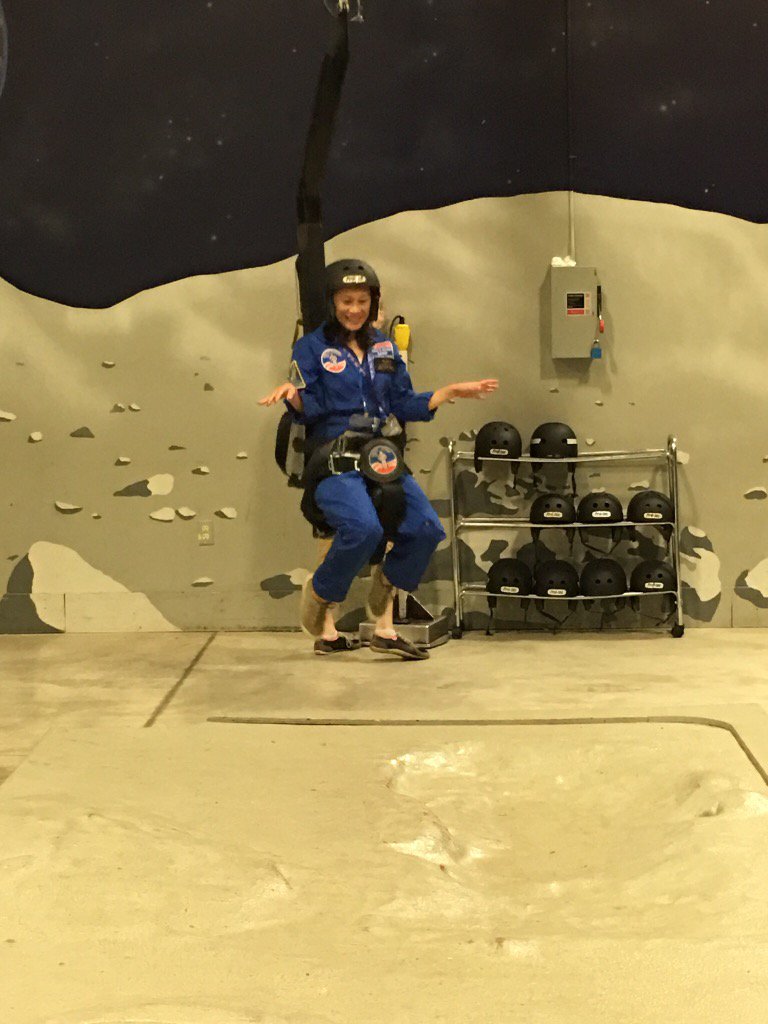 EyeCan365's tweet photo. Walking on moonbeams. Zero Gravity moon walk simulator @SpaceCampUSA  #adultcamp #spacegeek  #accessibility  #PWD https://t.co/0zZUtZwy0h