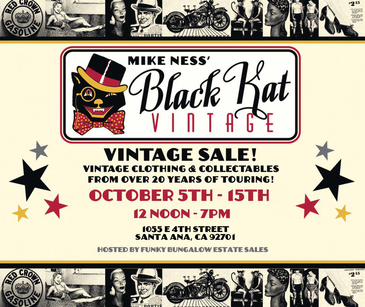 The @blackkatvintage pop-up sale will take place October 5th thru 15th at 1055 E 4th Street in Santa Ana from 12pm - 7pm each day.