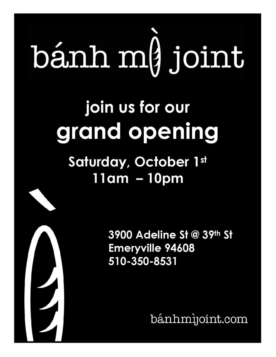 banhmijoint's tweet photo. Our delicious grand opening? Sat 10/1, 11am–10pm. You luv your lil’ joint &amp; we luv you! #banhmijoint #emeryvillejoint #bánhmì #vietnamese https://t.co/lf9r6DY1tR