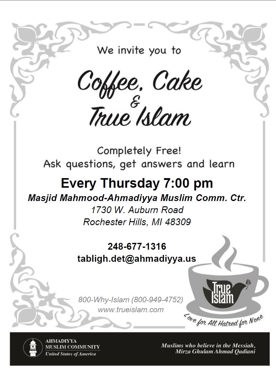 MahmoodMosque's tweet photo. Thank you @JonnyAbdal for coming to our Mosque in #RochesterHills &amp; having a cup of coffee with us. #Ahmadiyya #MuslimsForPeace https://t.co/4UQ5Xm7ORM