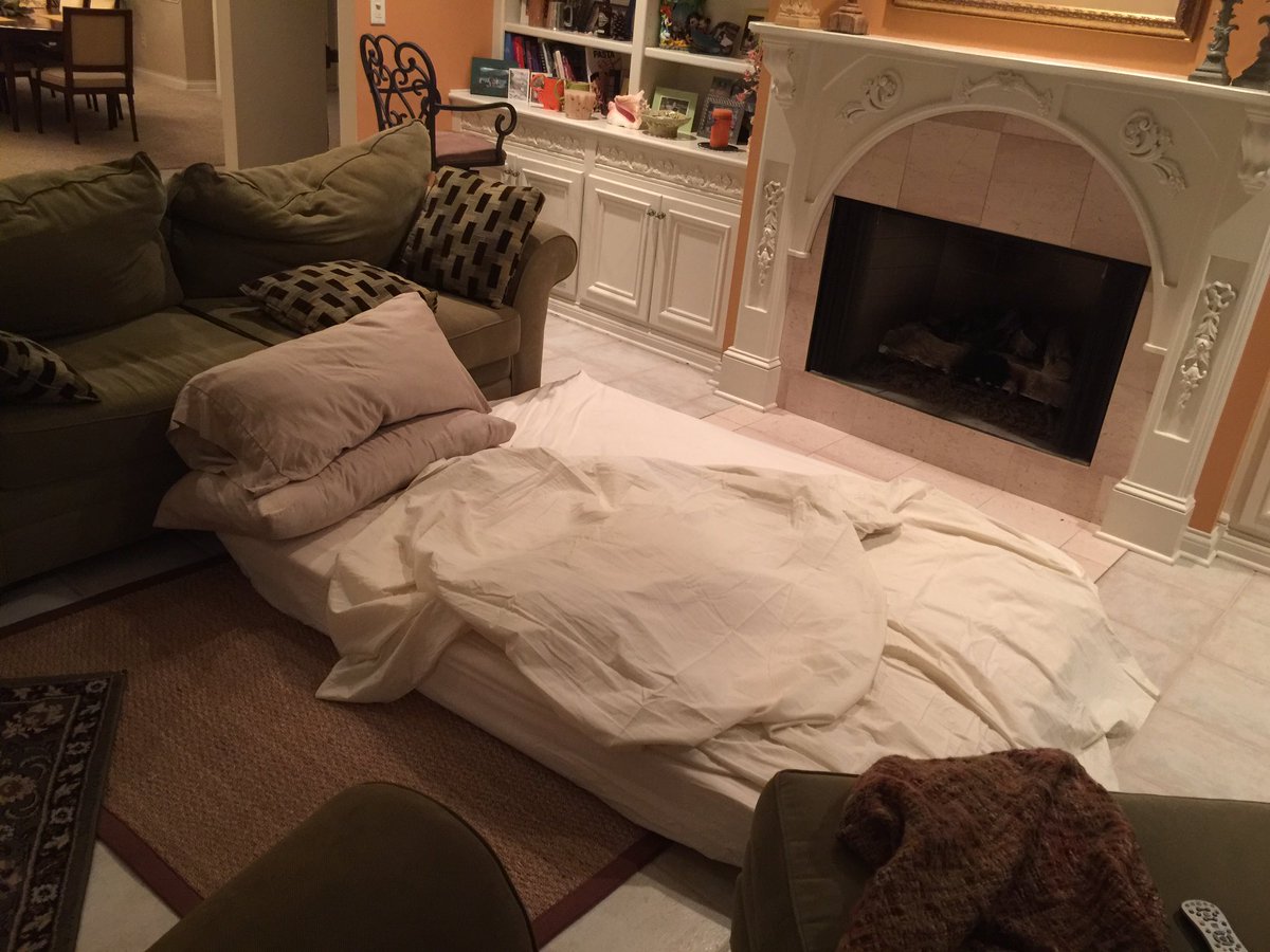 danielle_denton's tweet photo. My dog had surgery &amp; can't go upstairs so my dad moved his mattress downstairs so they can still sleep together😭😍 https://t.co/PNzCvsGvCW