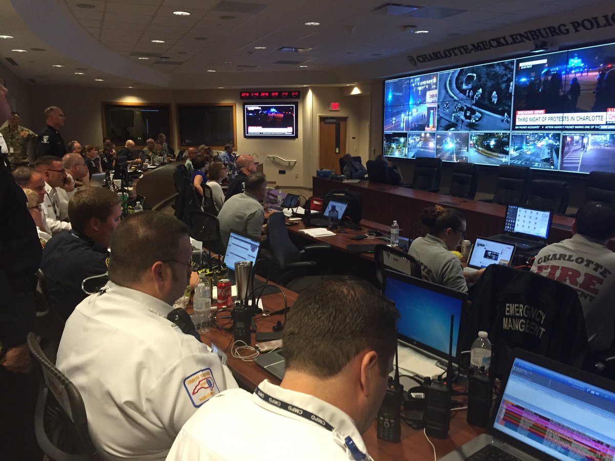 CMPD's tweet image. Dozens of public safety servants working command center tonight