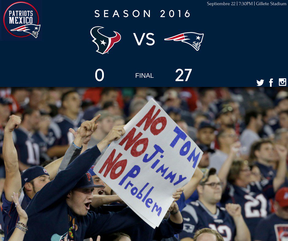 Somospats_'s tweet photo. No Tom, no Jimmy, no problem. Los #Patriots mantienen el invicto ante los Texans y mejoran su marca a 3-0 en la temporada https://t.co/2Rw7o0nkH8