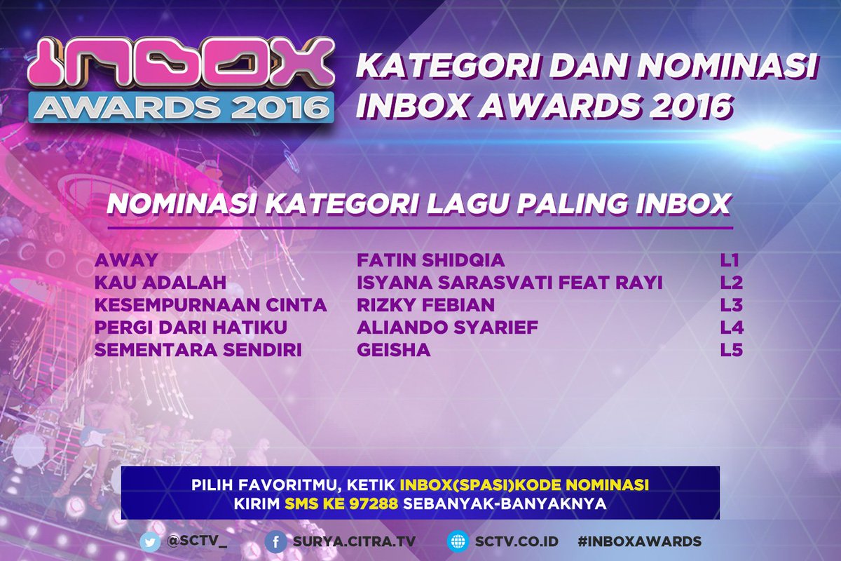 Cek nominasi Lagu Paling Inbox di #InboxAwards berikut ini! Dukung lagu favorit kamu sekarang!