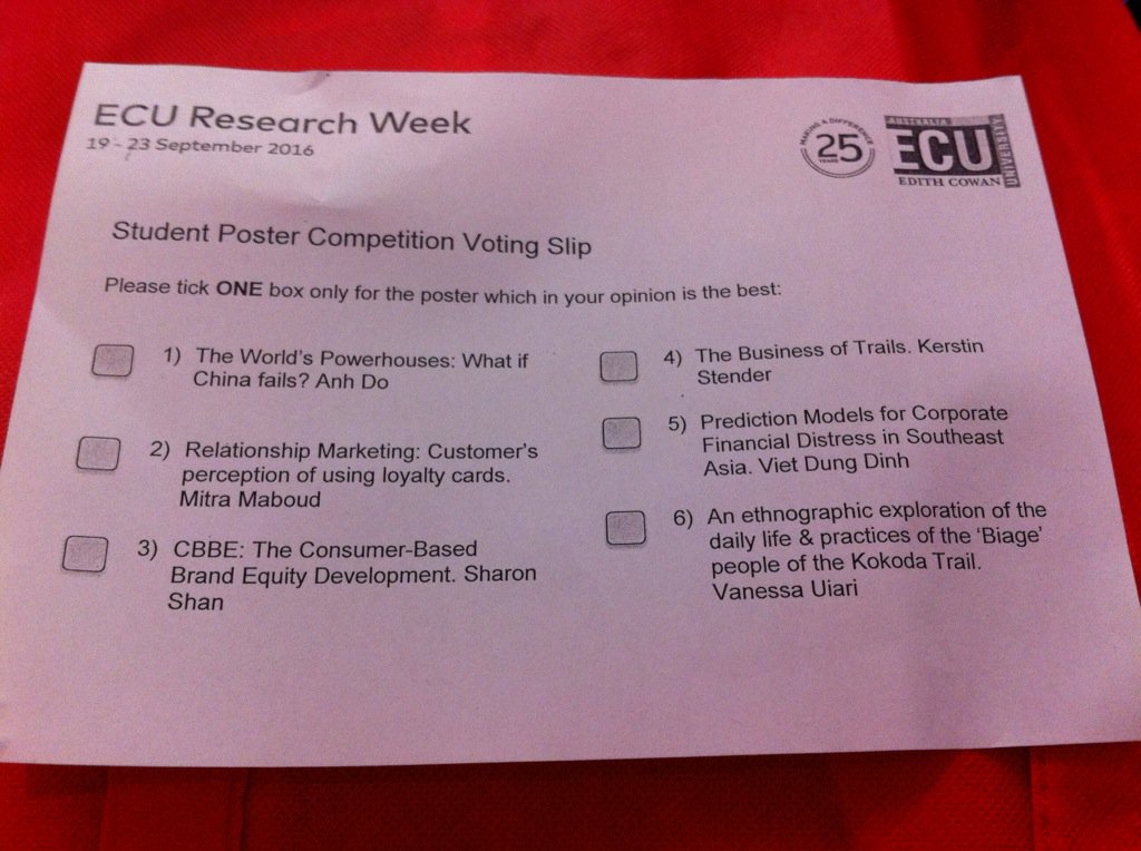natachasuttor's tweet photo. About to vote for best #MASRC student poster, some interesting topics!Business & Law Research #ECUResearchWeek https://t.co/1MrEnWhyGG