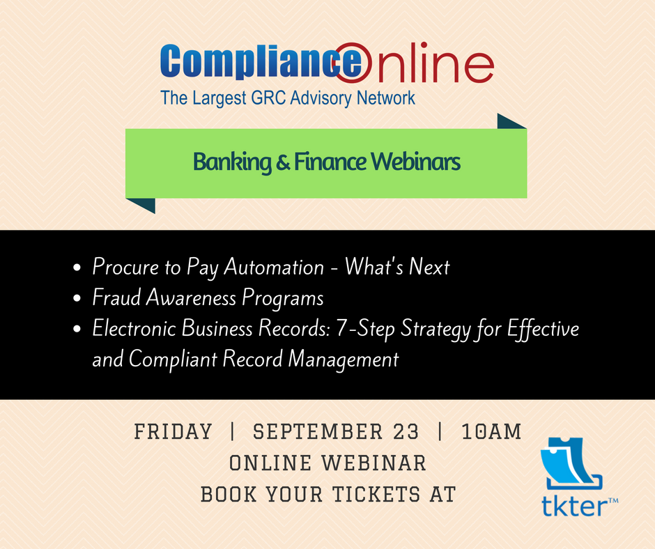 Tktertm's tweet photo. @Compliance_On presents three #Online #Webinars for today, 23rd September 2016. Register now at https://t.co/lsA8f7RAdh https://t.co/oooMGGeXVU