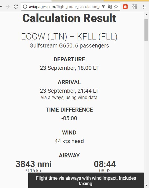 AviapagesCom's tweet photo. Route of the Day! #LUT to #FLL #G650 8h 44min with the wind of 44 kts head #Aviapages #FlightRouteCalculator https://t.co/avw02Ql7A7 #BizAv https://t.co/OUTeli5y31