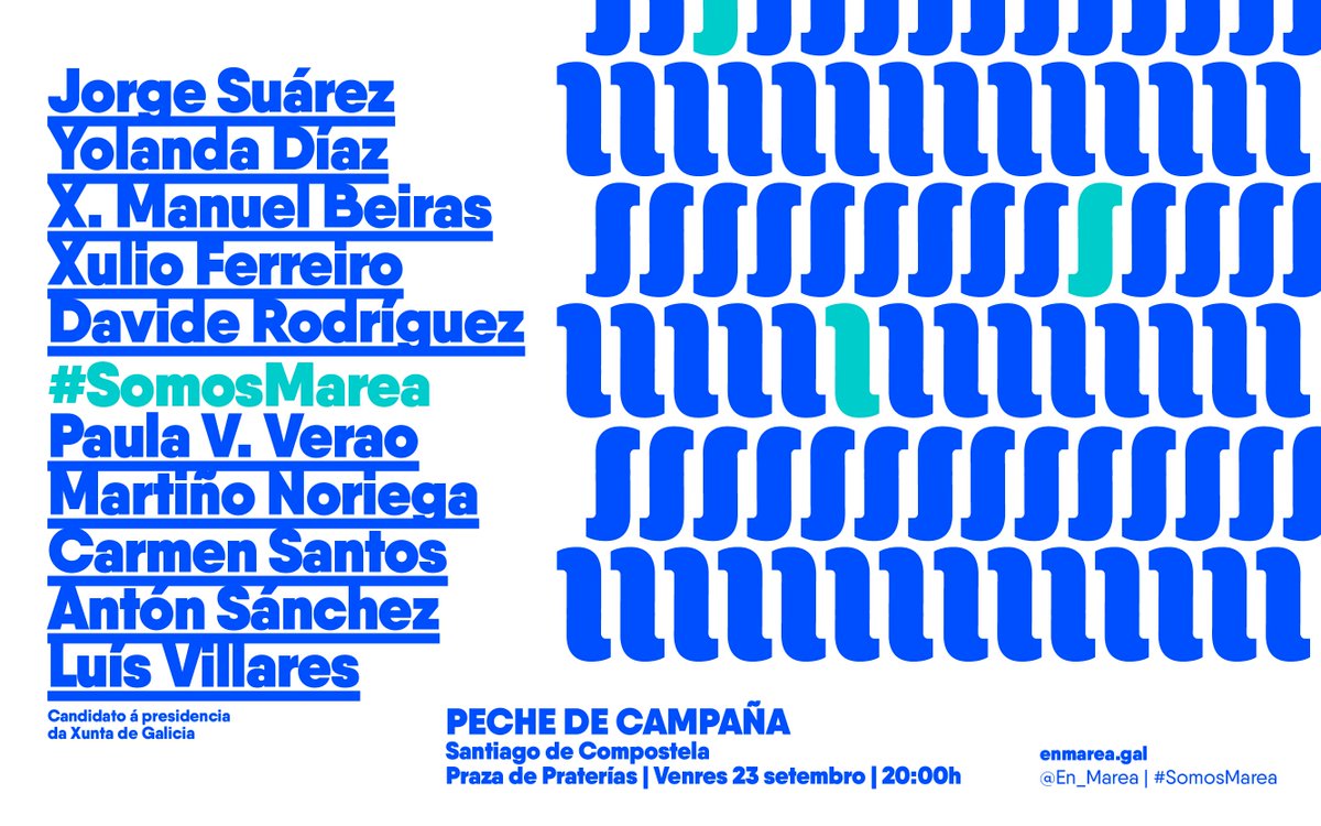 Ás 20.00, en Compostela, #SomosMarea para pechar esta campaña por un país xusto. Se queres sumarte, agardámoste na Praza das Praterías