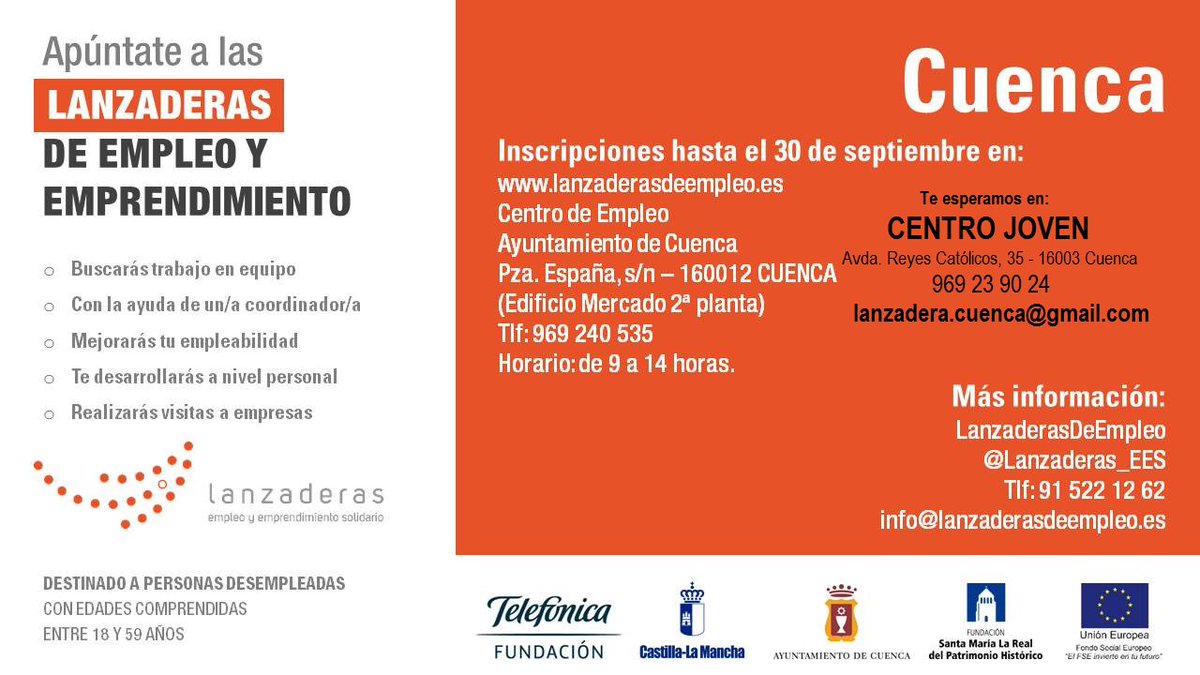 ¿Estás en desempleo? ¡Apúntate a la Lanzadera de Empleo de CUENCA!  lanzaderasdeempleo.es/lanzaderas/cue…