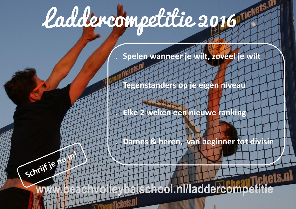 bvs_nl's tweet photo. Bekend bij tennis, maar nieuw in beachvolleybal: De laddercompetitie. Spelen op je eigen niveau én wanneer je wilt! https://t.co/2f54HCbUIF https://t.co/3caQ5SQV2H