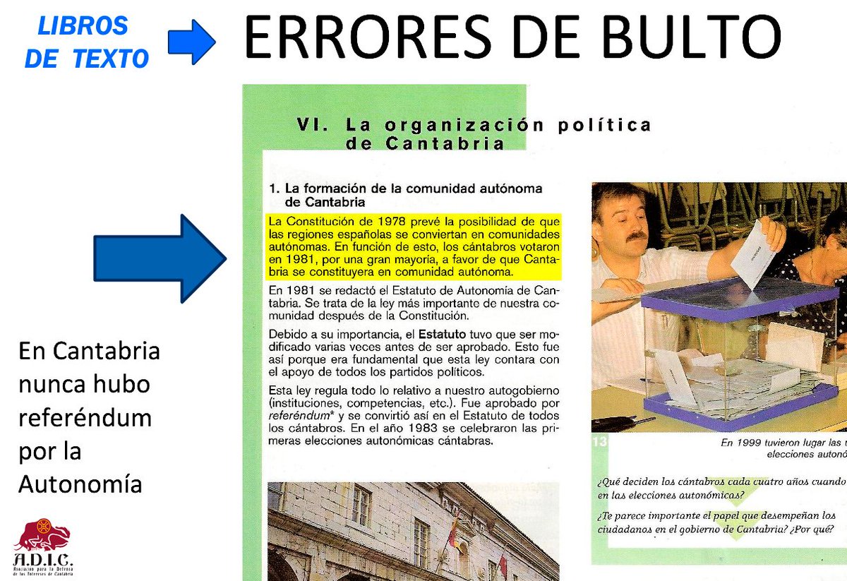 Libros de texto s/ Cantabria con ERRORES. ADIC solicita incorporar contenidos s/ Cantabria en el currículo escolar. #NoAnalfabetismoCántabro