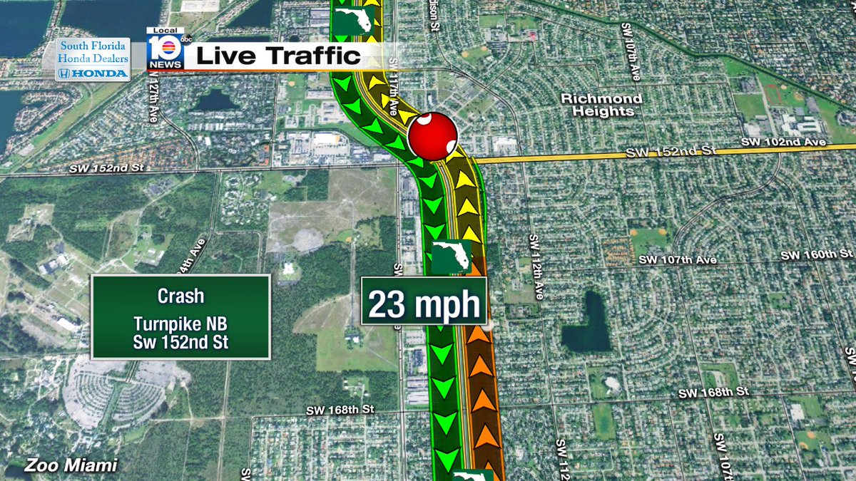 Crash on Turnpike NB at Coral Reef Dr #traffic https://t.co/Kz0MJN30P6