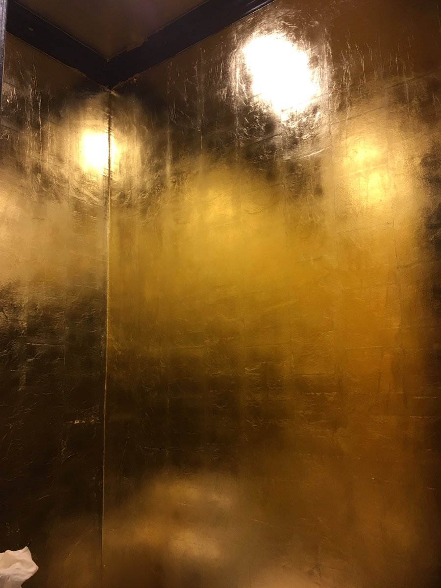 #gilt bathroom walls and ceiling #fierce #bold #design #decorativepainting #staygold #oilgilding artstarcustompaintworks.com