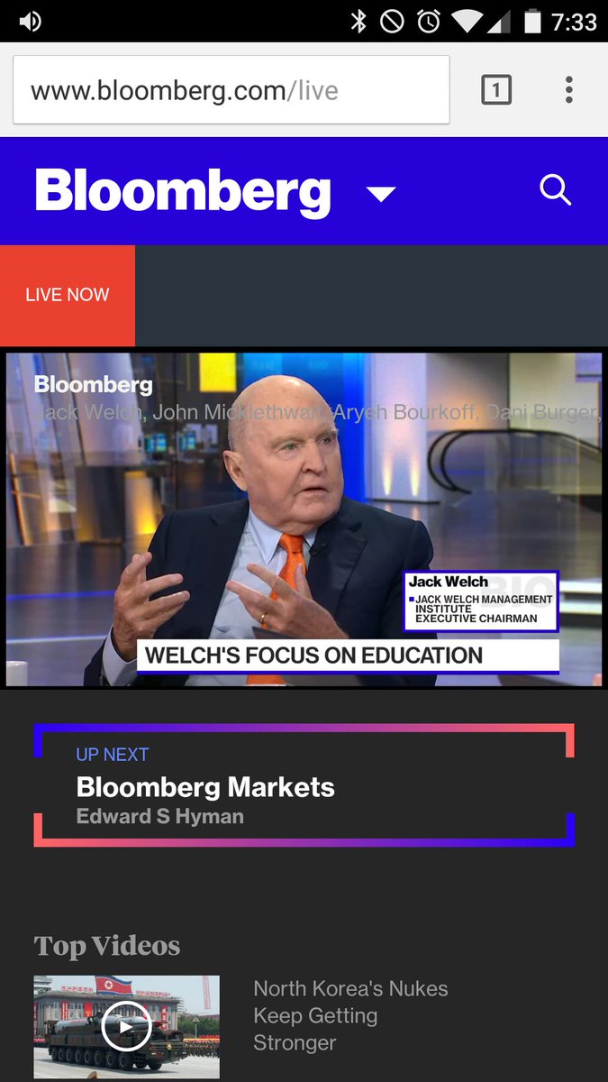 JackWelchMBA's tweet photo. Jack Welch is still on @BloombergTV and yes you can watch him live on your mobile device! https://t.co/O6t0VCmf30 #BloombergGo https://t.co/ADArRLMbVI
