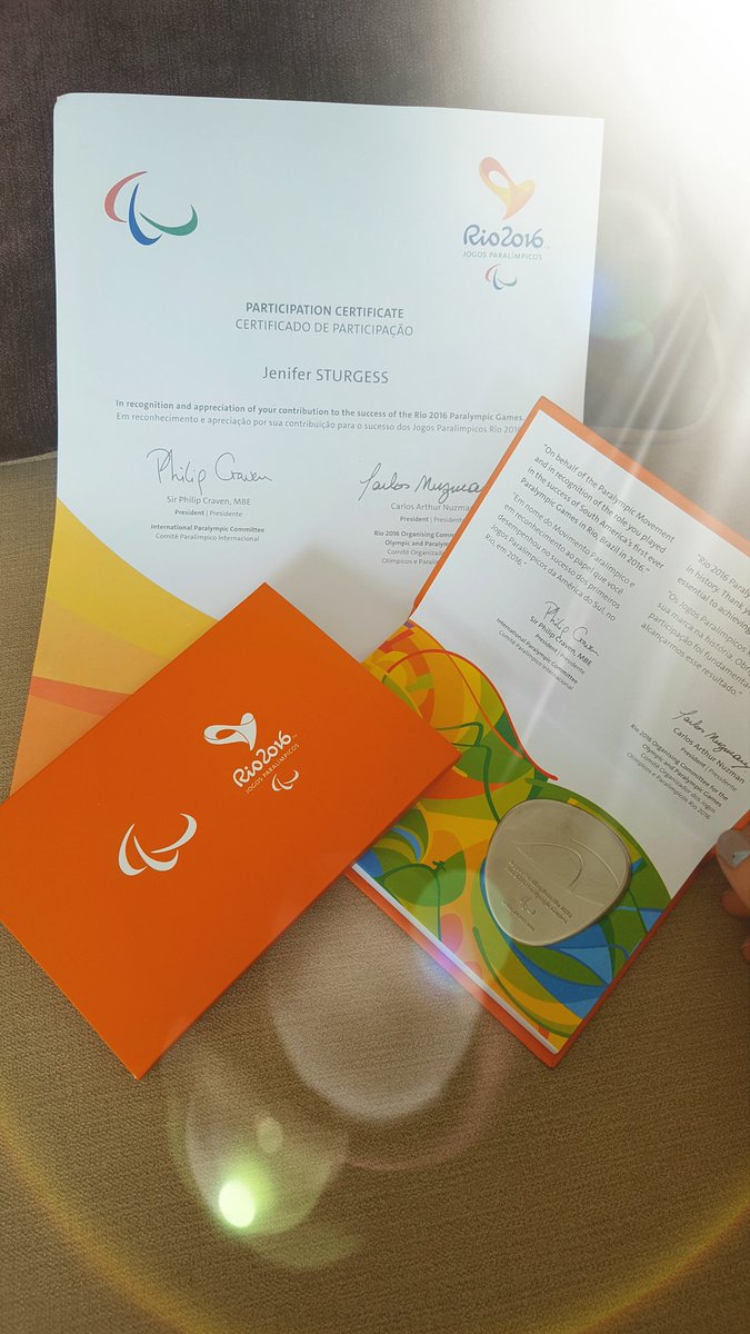 JeniSturgess's tweet photo. Starting to unpack and come across this... #OfficialParticipationMedal #SupportStaff #SoftTissueTherapist @ParalympicsGB https://t.co/jjsFD8fVGD