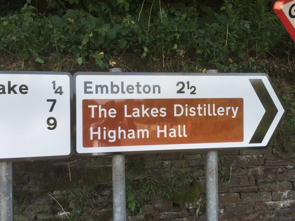 LakesDistillery's tweet photo. It's even easier to find us - our first brown tourist sign is up! Now there's no excuse to not visit #TLDshowcase tomorrow... #lakedistrict https://t.co/4XV6Jz5Ld2