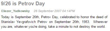 davidmanheim's tweet image. If you're not already aware, take a minute to Google Stanislav Petrov.
h/t @ESYudkowsky
Happy Petrov day!