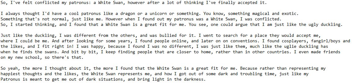 OncerLostieSam's tweet photo. Little story about my patronus and how I came to terms with it, since I felt like sharing. @pottermore @jk_rowling #Patronus #WhiteSwan https://t.co/n1pQnlDOZT