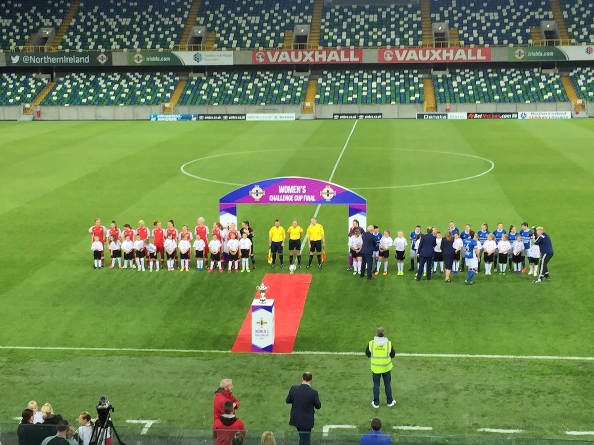 saraboothNI's tweet photo. History in the making. First @OfficialIrishFA Women's Challenge Cup Final at the National Football Stadium. #BestofNI #WePlayStrong https://t.co/PWl3tiLBaC