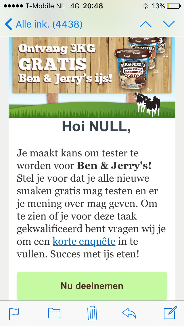 Ik verbaas me over de manier waarop <a href="/BenJerrysNL/">Ben & Jerry's NL</a> potentiële klanten aanspreekt. #reclamemail